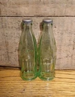 Vintage Green Glass Coca-Cola Mini Bottle Salt & Pepper Shakers - Unused Clean