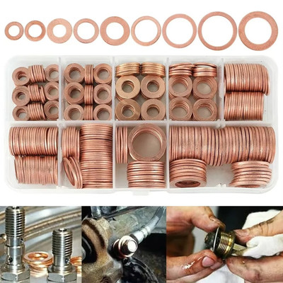 Auto Motor Quetschscheiben sortiert massiv Kupfer 200 STCK. Set Box Dichtung Flachring