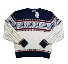 NWT Vintage 80s Steep Slopes Reindeer Sz XL Mens Cable Knit Sweater Rare Nordic 
