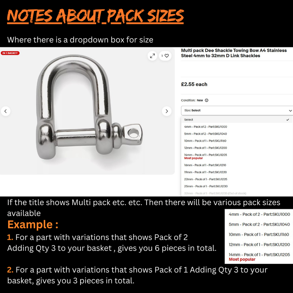 Stainless Steel LONG SHACKLE SS 316 5/32 In