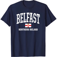 Belfast Northern Ireland Vintage Athletic Sports Design NAVY T-Shirt S3