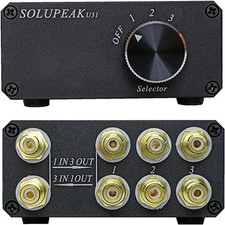 U31 Premium RCA Switch Box, 3 in 1 Out Audio Switch, Stereo Switch Box with S...
