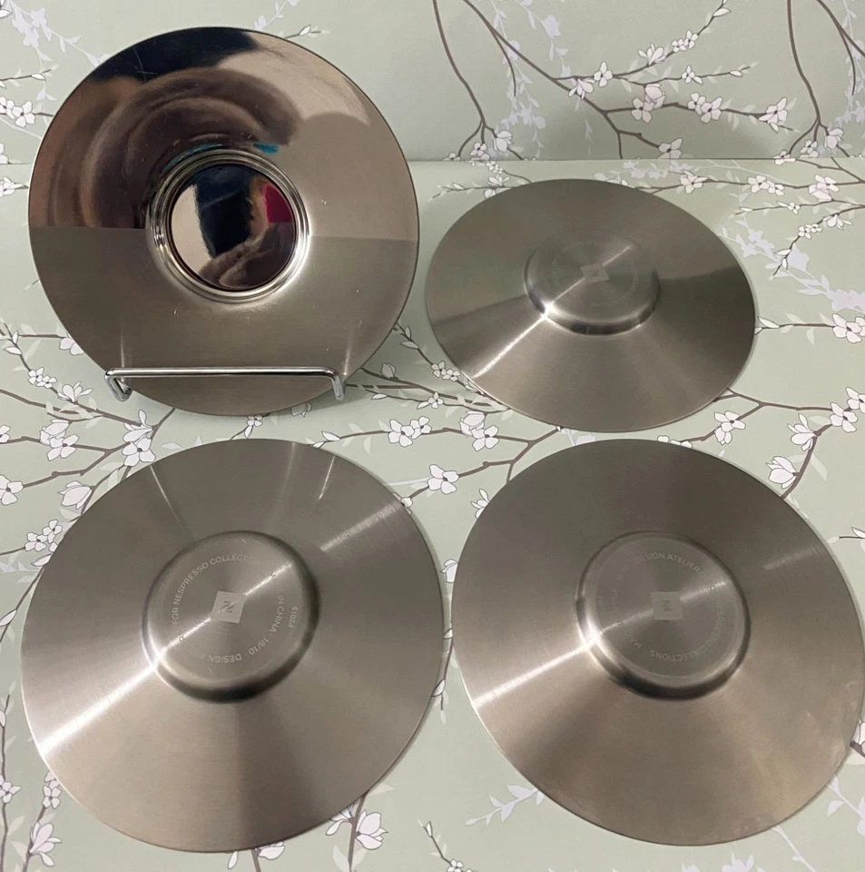 Juego de 4 platos de platillo espresso de acero inoxidable Nespresso Atelier de 4,75" de alto Foto 2 de 4