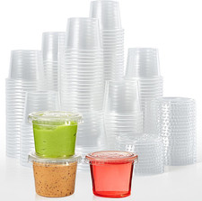 400 Sets 1 oz Disposable Plastic Portion Cups with Lids, Small Plastic Condiment