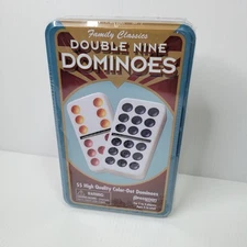 Pressman Double Nine Dominoes 55 Color Dot in Tin Container 2019 New Sealed