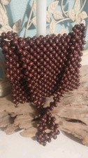 Vintage Sharonee Brown Wood Beaded Purse with A Zipper Closure. Made In Japan