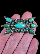 VINTAGE NAVAJO TURQUOISE STERLING SILVER SEW ON BROOCH