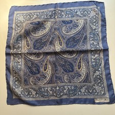 Turnbull and Asser London Blue Paisley Silk Pocket Square Handkerchief- New 