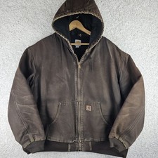 Vtg Carhartt J130 DK8 Jacket Mens 3XL Brown Duck Hooded Quilt Lined Y2K