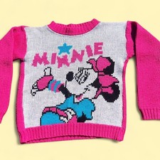VNTG 90'S GIRLS MINNIE MOUSE PINK WHITE PULLOVER SWEATER 6X