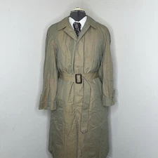 Mens Trench Coat 40R Khaki Medium 46" Overcoat Rain Jacket Removable Liner DAKS