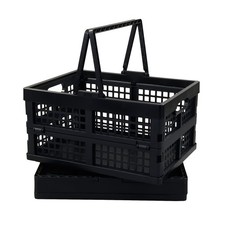 2 PCS Folding Plastic Crate Collapsible Shopping Basket With Handles