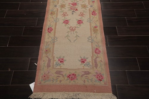 Vintage Soumac Runner Hand Knotted Wool Traditional Area Rug Beige 2'7” x 12' - Picture 4 of 7