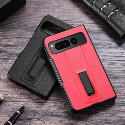 For Google Pixel Fold Leather Texture Shockproof Rugged Case Built in Kickstand