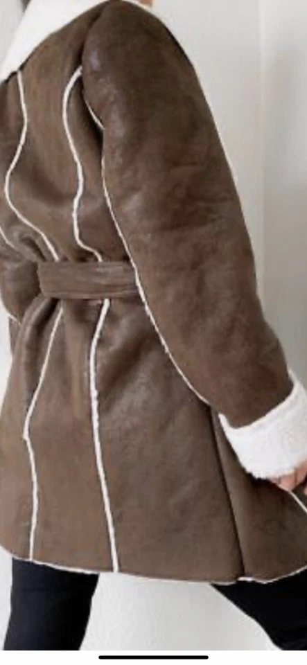 Nuevo con etiquetas Abrigo Chaqueta Kenneth Cole Vintage Marrón Imitación Cuero Gamuza Polar Piel Talla L Foto 2 de 4