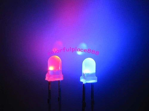100pcs, 3mm Red/Blue Dual Bi Color Polar Changing Led Diffused Leds + Resistors