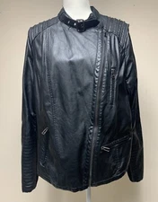 Vintage MYNT 1792 Women's Black Faux Leather Rocker Biker Jacket Size 2x