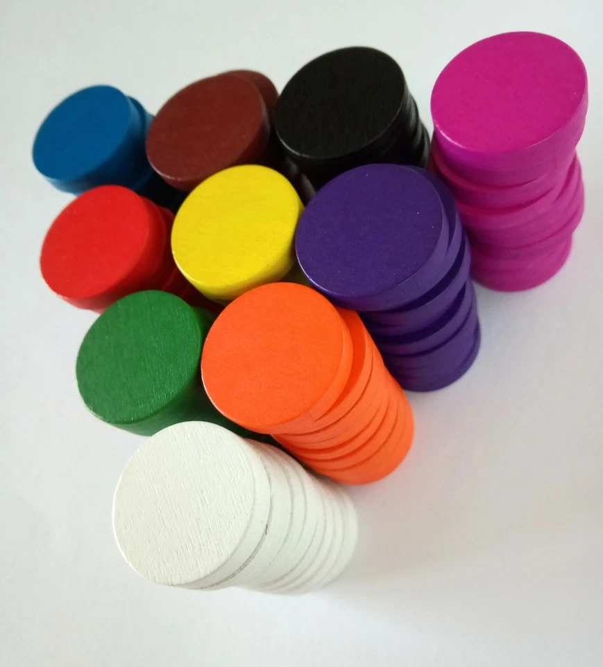 25mm Round Wooden Counters 10 Large Coloured Circles Board Game Tokens Spare Bit - Image 3 of 3
