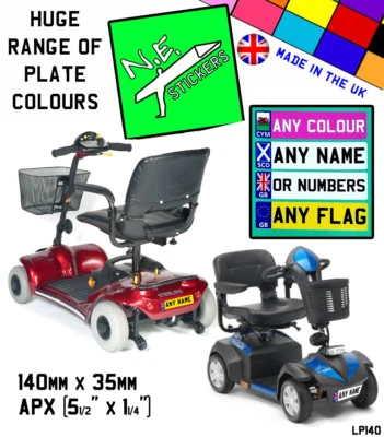 Personalised MOBILITY SCOOTER Number Plate 140x35mm vinyl decal sticker travel