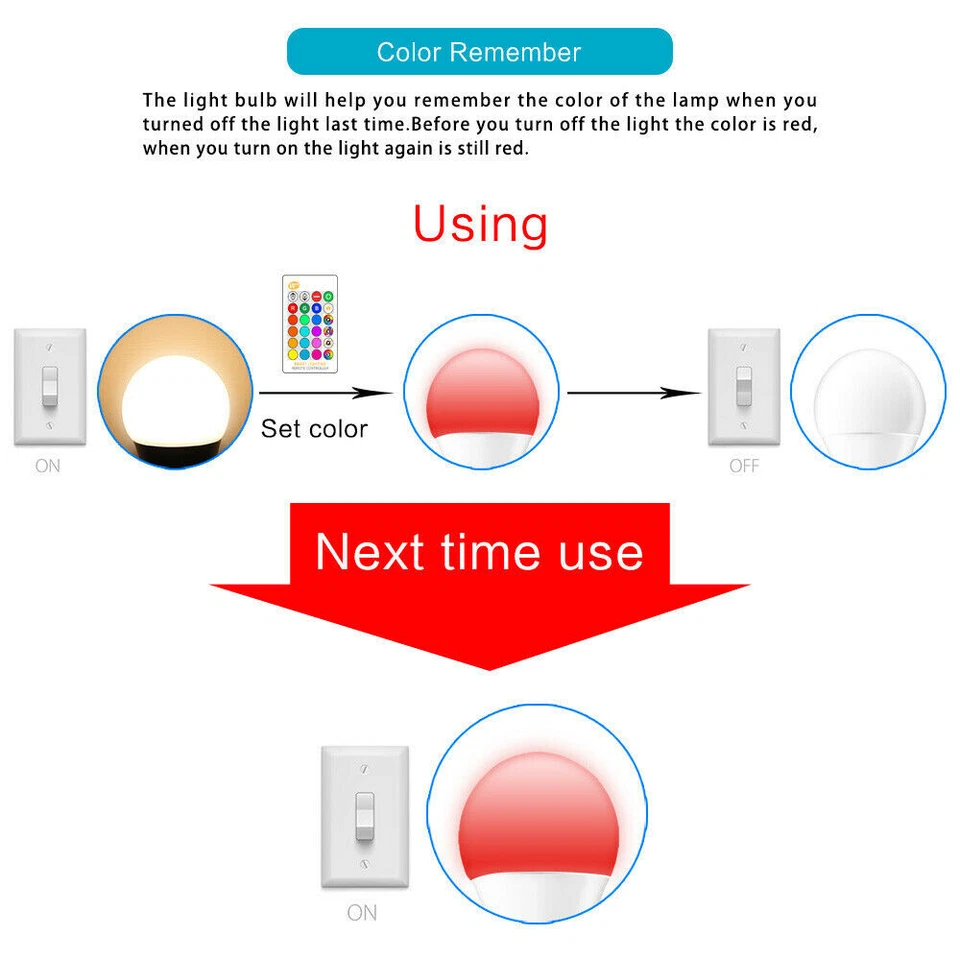 8Pcs 16 Color Changing Light Bulbs with Remote Dimmable LED Light Bulb E27 Base - Image 4 of 4