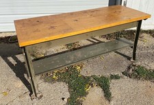 VINTAGE INDUSTRIAL LYON WOOD TOP WORKBENCH
