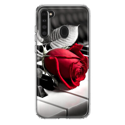 For Samsung Galaxy A21 Shockproof Hybrid Case, Piano Red Rose
