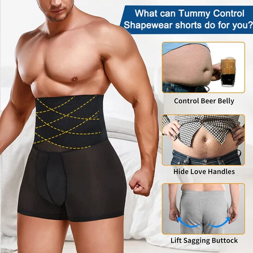 US Herren High Waist Kompression Boxershorts Bauch Slim Mieder Hose Body Shaper - Bild 9 von 30