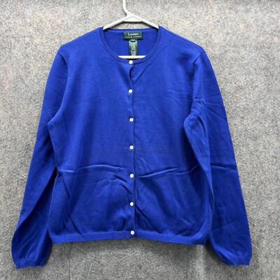 Lauren Ralph Lauren Sweater Women Large Ladies Blue Button