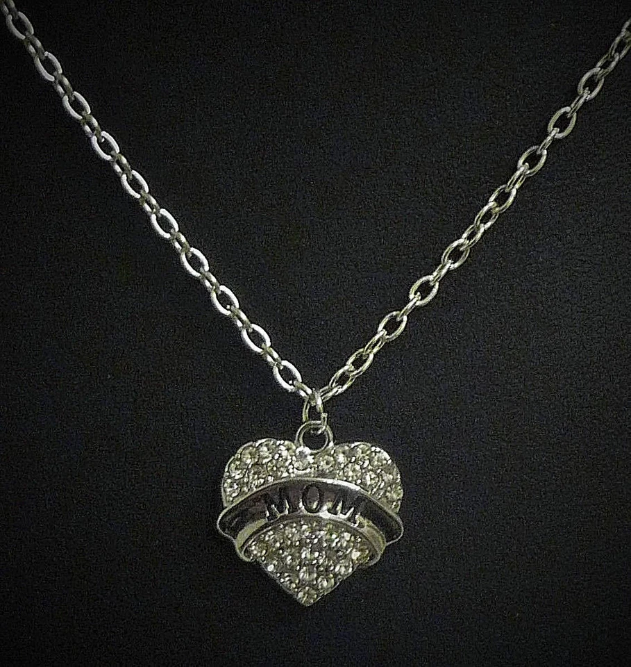 Halskette Muttertag Anhänger MOM Herz  Mama Liebe Love silber Strass Geschenk - Bild 4 von 4
