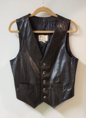 NETO Dark Brown Vintage Leather Biker Vest Pockets S 38 Mens | eBay