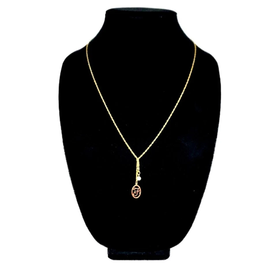 Collar Cuerda Oro Lariat "F" y Perla Firma Personal Avon De Colección Foto 2 de 4