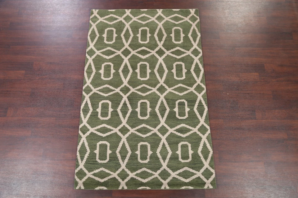 Circled Design Green Modern 5x8 Moroccan Indian Oriental Area Rug Wool Carpet - Image 2 of 4