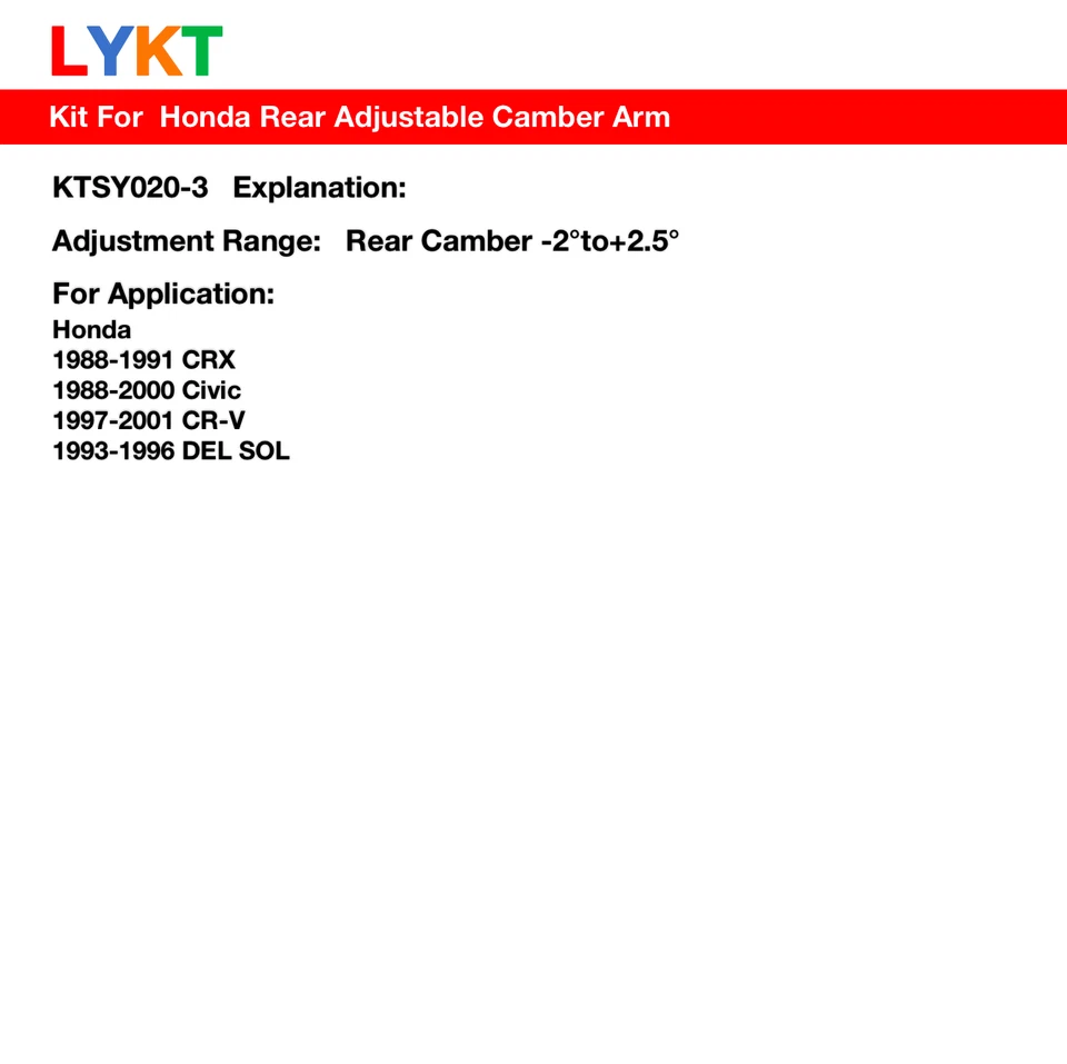 LYKT 2pcs Adjustable Rear Camber Alignment Arm for Honda CRX、Civic、CR-V、DELSOL Foto 2 de 4