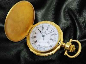 Authentic EDOX Pocket Watch Gold-plated 16-sided Hunter Case Porcelain Dial Chain Included