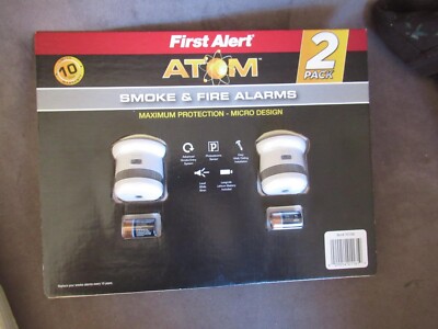 First Alert ATOM 2-Pack Battery Operated Smoke & Fire Alarms 761090 NIP dl 