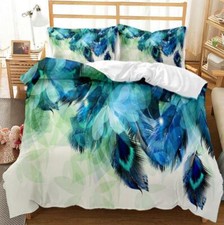 2Pcs 3Pcs Feather Bedding Set Peacock Quilt Duvet Cover Single Double King Size