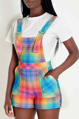 Blackmilk Tartan Rainbow Short Overalls Size S Small NEW NWT