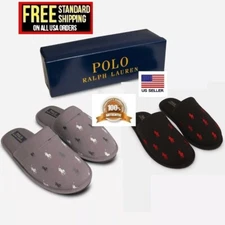 Polo Ralph Lauren Men's Klarence Scuff Plaid Slippers NAVY/Brown/Black SIZE 8-13