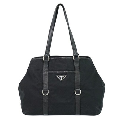 PRADA Nylon Tote Bag Schwarz Silber