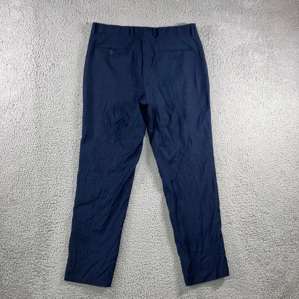 Pantalones de vestir de lana Elite Super 120s para hombre 36x29 azul marino negocios informales preppy Foto 2 de 4