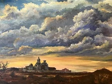 VINTAGE OUL PAINTING FROM 1980TH 'BIFORE STORM' SIGNED WITHOUT FRAME.