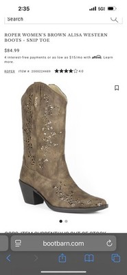 Roper Alisa Women's Snip-Toe Cowgirl  Boots, Brown, Size 9 Sparky EUC Rodeo