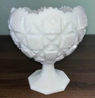 Vintage Westmoreland OLD QUILT Footed ROSE BOWL  VASE  CANDY DISH Milk Glass