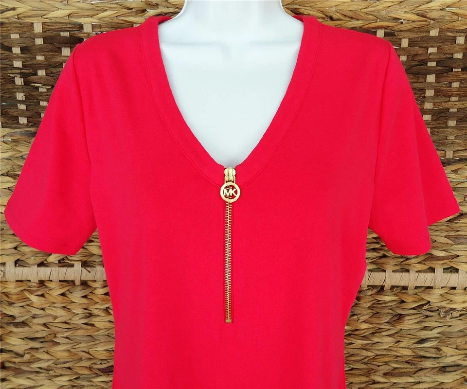 MICHAEL KORS TOP ROSA PROFUNDO CUELLO EN V MEDIA CREMALLERA FRONTAL MANGA CORTA TALLA L NUEVO CON ETIQUETAS $98 Foto 2 de 4