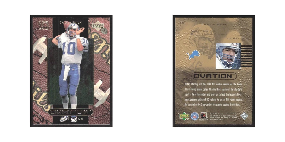 1999 Upper Deck Ovation Charlie Batch Lions #20 - Image 3 of 3