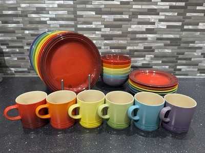 Le Creuset Neu Keramik Steinzeug Multicolor Regenbogen 24-teiliges Geschirrset UVP 394 £