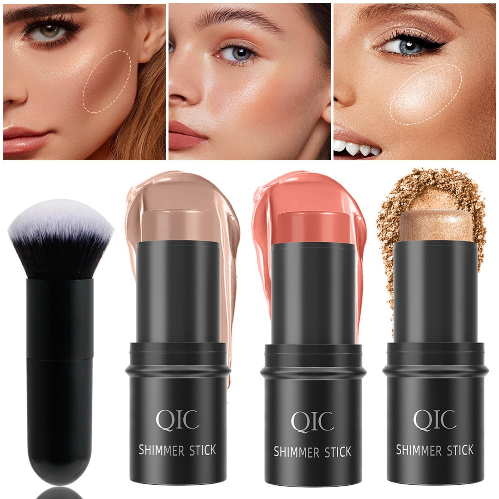 3Pcs Contour Stick, Bronzer Highlighter 1 count (Pack of 3), Bronze,Brown,red