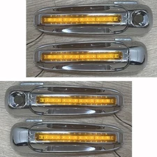 LED/AMBER Chrome 4 Door Handles w/2 Keyholes for 2002-2008 Dodge Ram Crew Cab