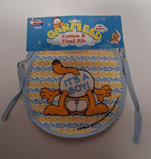 Remco Baby Garfield Baumwolle & Vinyl Lätzchen Krawattenverschluss Vinyl-Stil blau 1991 Vintage