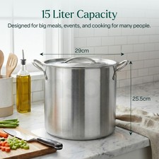 Deep Stainless Steel Stock Soup Pot with Lid Brew Boiling Stew Soup Cooking Pot
